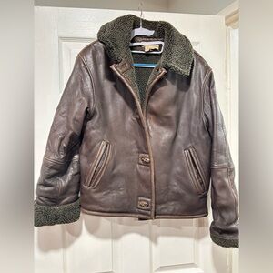 Colebrook & Co. Brown Leather Flight/Bomber Jacket with Shearling Lining